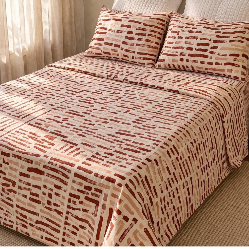 Brooklinen Luxe Sateen King Sheet Set Terracotta Abstract 100% Cotton OEKO-TEX